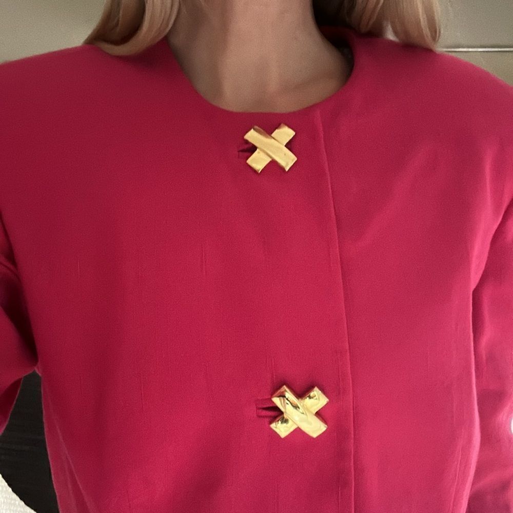 Morgan Miller hot Barbie pink gold X button blazer jacket medium 8 - Picture 5 of 10